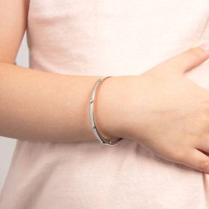 Sterling Silver Floral Diamond Maiden Bangle