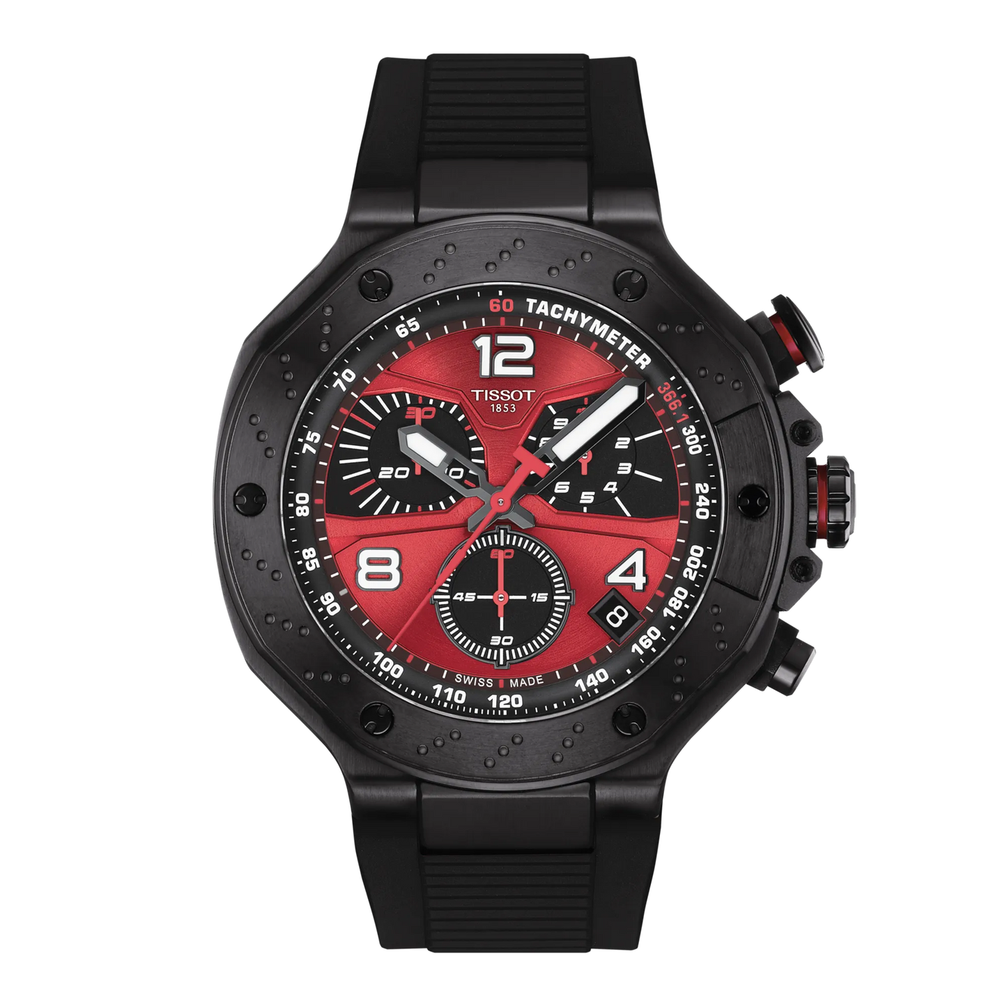 Tissot 45mm Limited Edition, T-Race MotoGP 2026, Red Dial & Date Window, Black Techymeter Chronograph, Gents Bracelet Watch