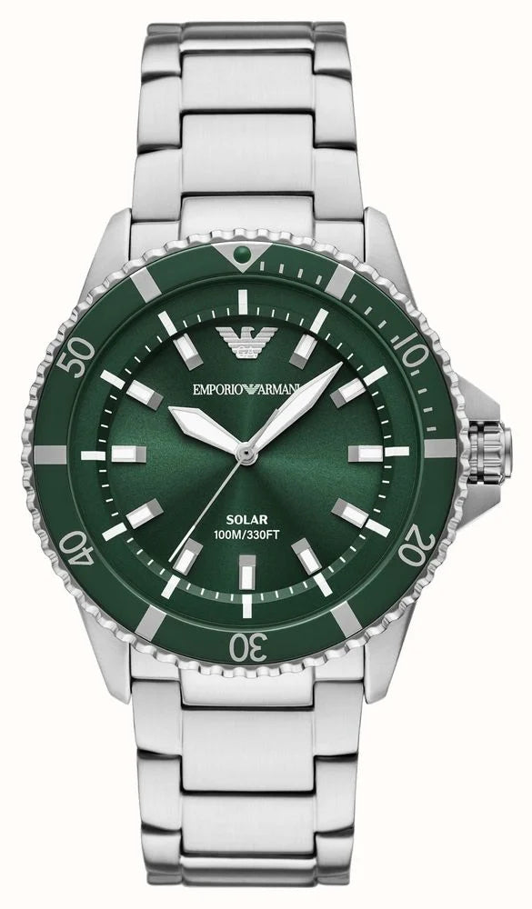 Emporio Armani 43mm Men's World Explorer Green Dial Stainless Steel Bracelet Watch