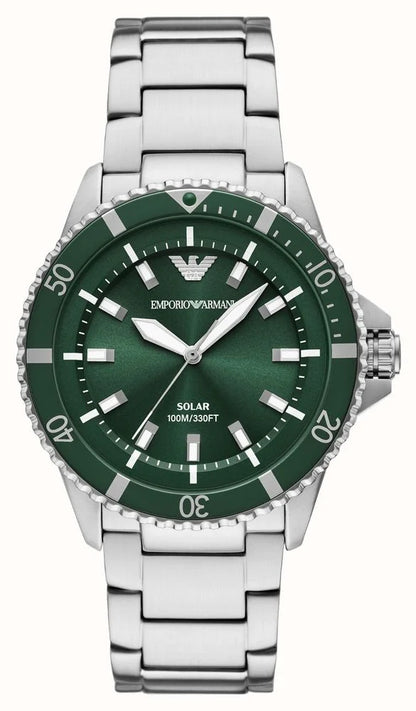 Emporio Armani 43mm Men's World Explorer Green Dial Stainless Steel Bracelet Watch