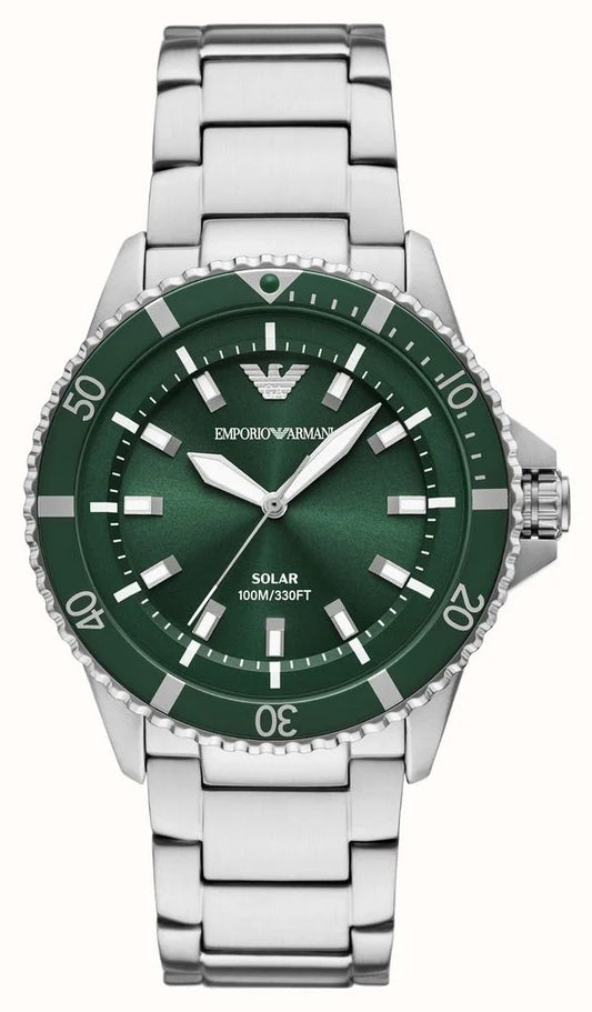 Emporio Armani 43mm Men's World Explorer Green Dial Stainless Steel Bracelet Watch