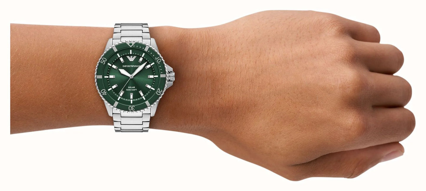 Emporio Armani 43mm Men's World Explorer Green Dial Stainless Steel Bracelet Watch