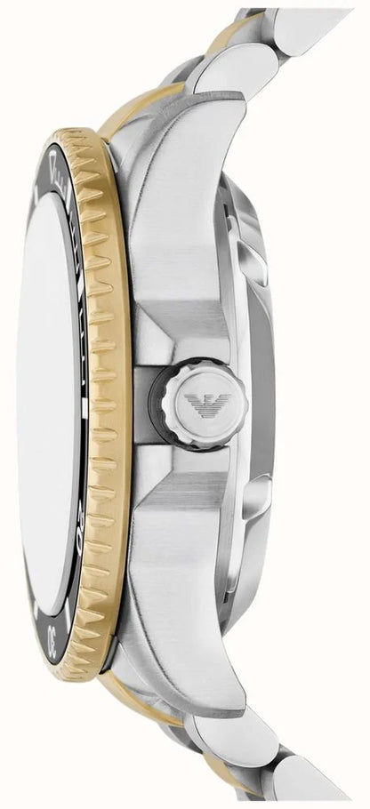 Emporio Armani 42mm Sea Explorer Black Dial Two Tone Bracelet Watch