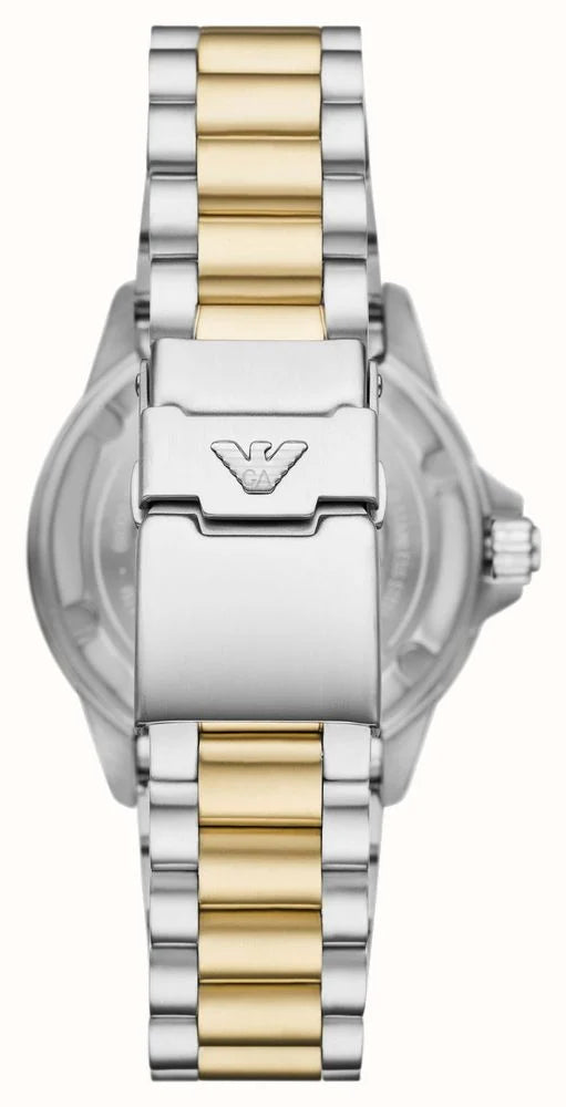 Emporio Armani 42mm Sea Explorer Black Dial Two Tone Bracelet Watch