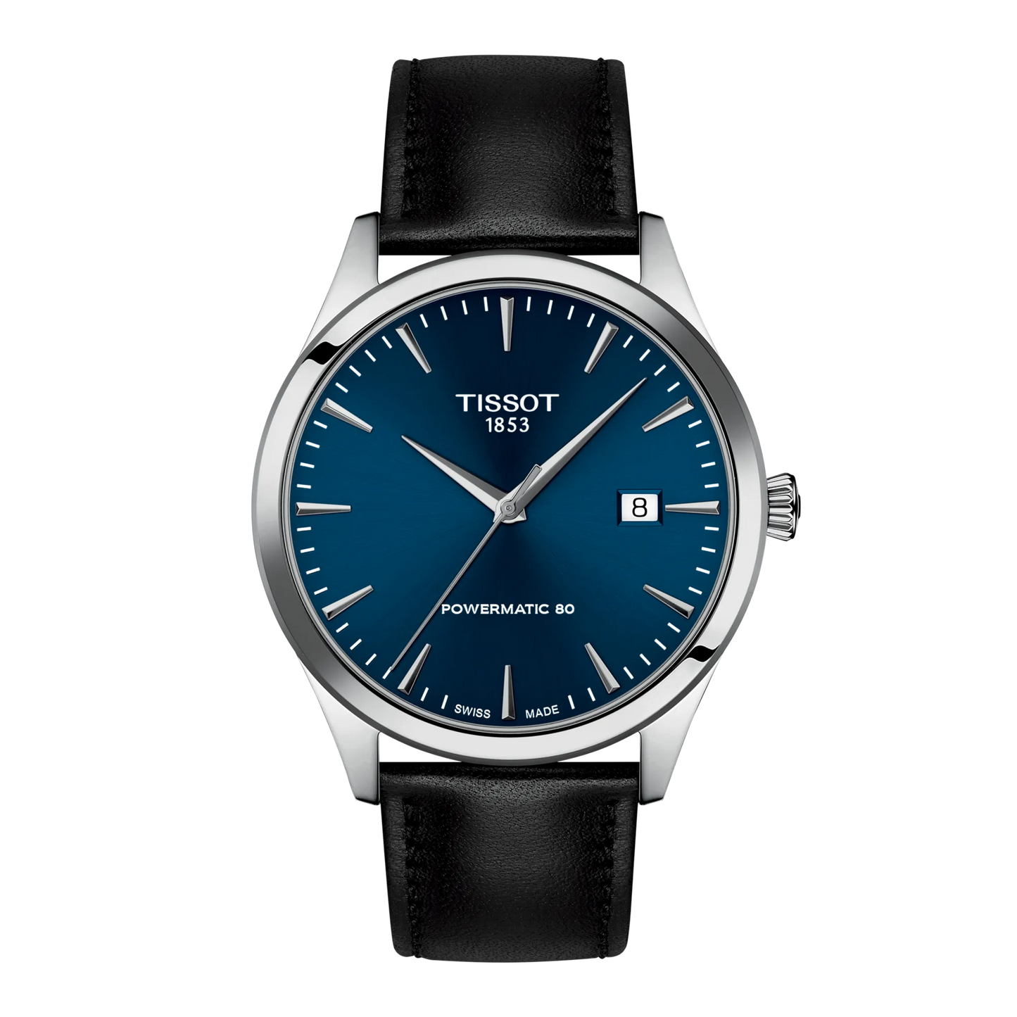 Tissot 40mm Automatic Classic Dream, Blue & Date Dial, Gents Black Strap Watch