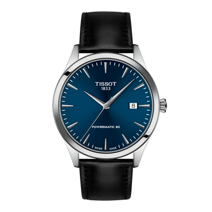 Tissot 40mm Automatic Classic Dream, Blue & Date Dial, Gents Black Strap Watch