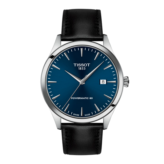 Tissot 40mm Automatic Classic Dream, Blue & Date Dial, Gents Black Strap Watch