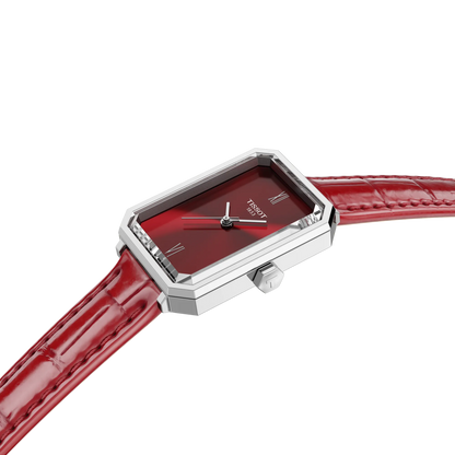 Tissot 30mm Silver SRV, Silver Burgundy Minimalist Dial, Ladies Burgundy Strap Watch