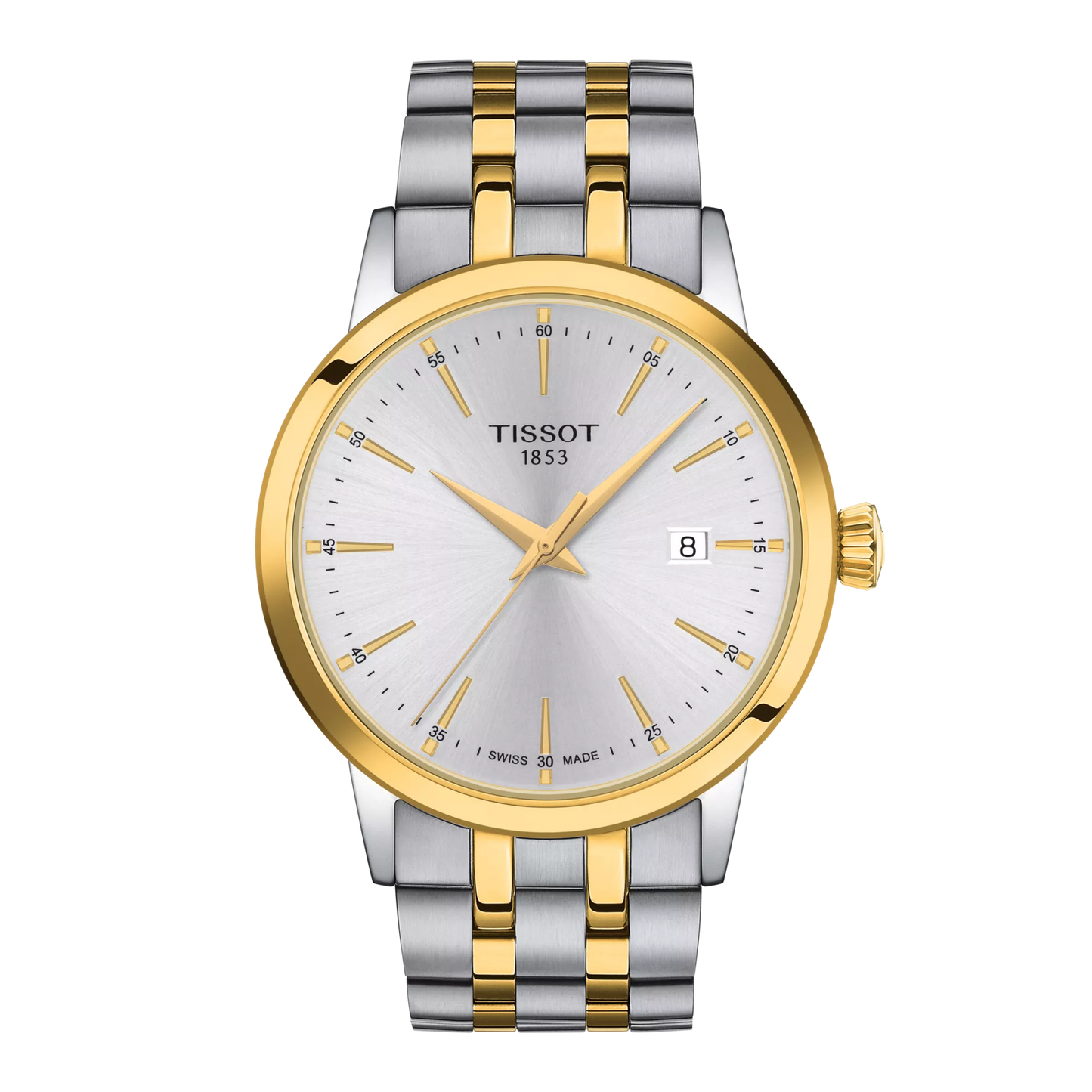 Tissot 42mm Silver & Yellow Tone Classic Dream, Silver & Date Dial, Gents Bracelet Watch