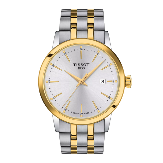 Tissot 42mm Silver & Yellow Tone Classic Dream, Silver & Date Dial, Gents Bracelet Watch