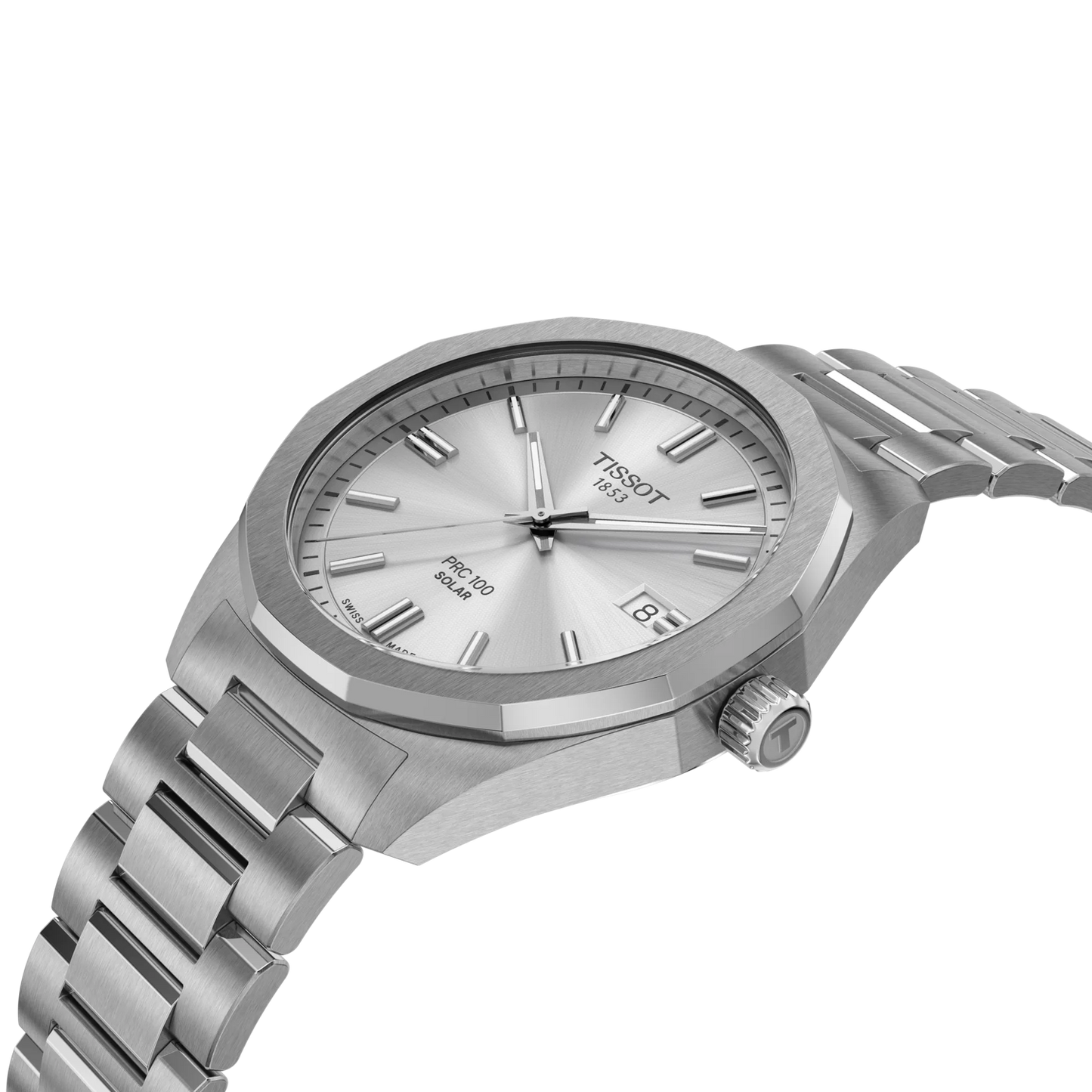Tissot 39mm PRC 100 Solar, Silver & Date Dial, Bracelet Watch