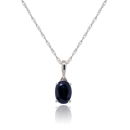 9ct White Gold Diamond & Sapphire Pendant Necklace, 0.02ct