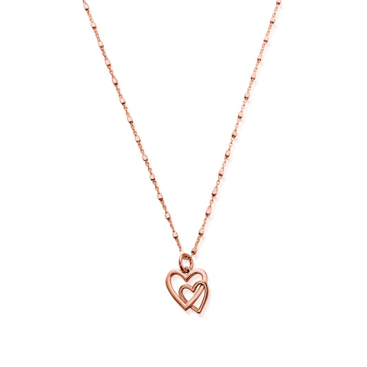 ChloBo Rose Gold Plated Delicate Cube Chain Interlocking Love Heart Necklace