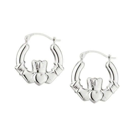 Sterling Silver 17mm Claddagh Hoop Earrings