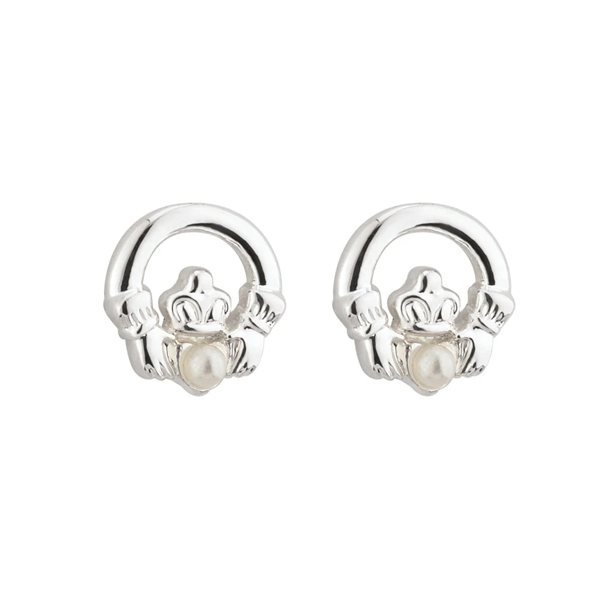 Sterling Silver 9mm Pearl Claddagh Stud Earrings