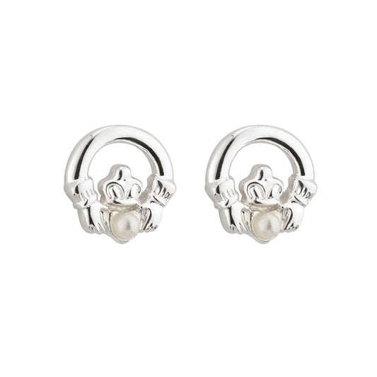 Sterling Silver 9mm Pearl Claddagh Stud Earrings