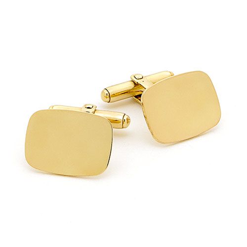9ct Yellow Gold Flat Rounded Rectangle Plain Cufflinks