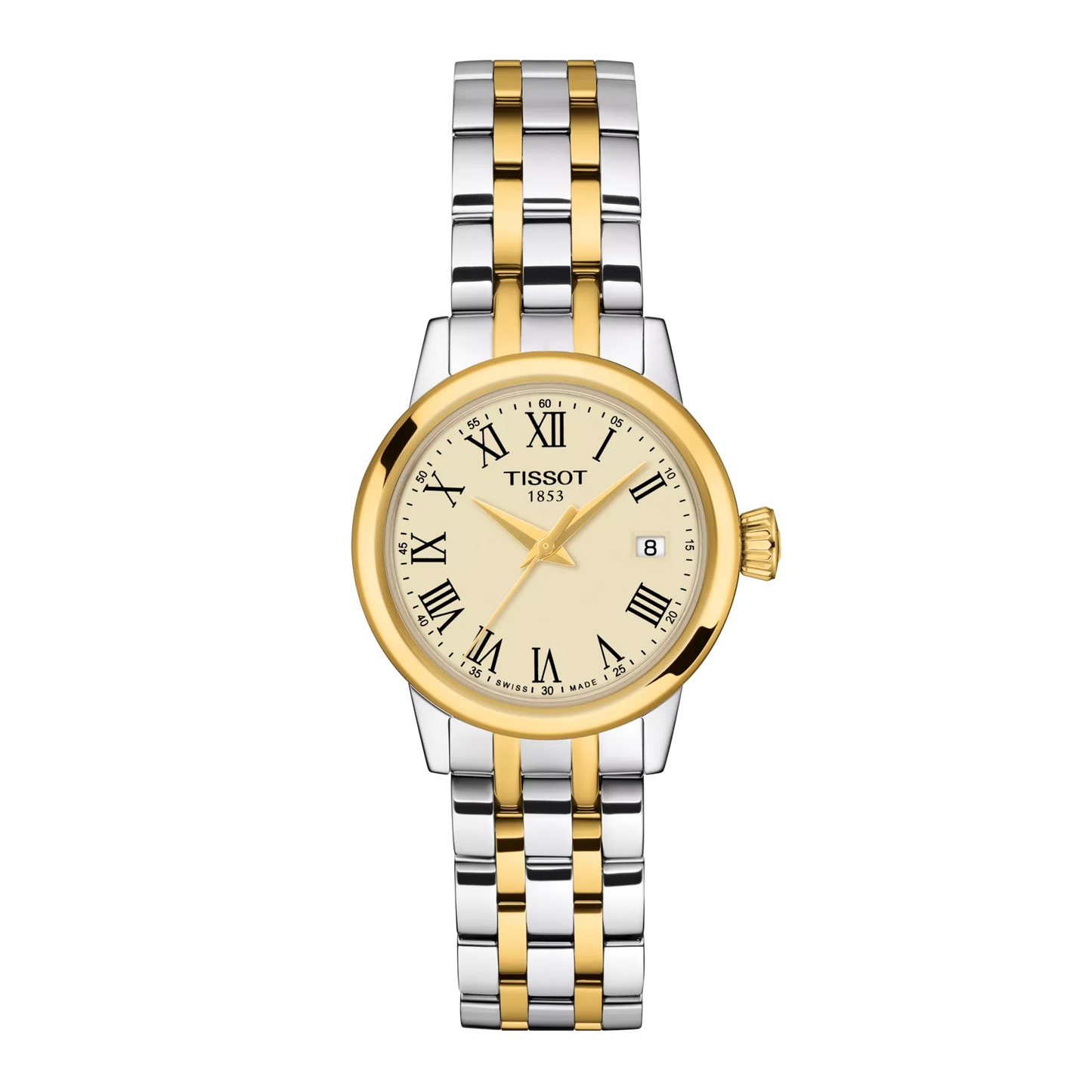 Tissot 28mm Yellow & Silver Tone Classic Dream, Vintage Date Dial, Ladies Bracelet Watch