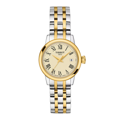 Tissot 28mm Yellow & Silver Tone Classic Dream, Vintage Date Dial, Ladies Bracelet Watch