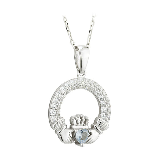 Sterling Silver December Birthstone Claddagh Pendant Necklace