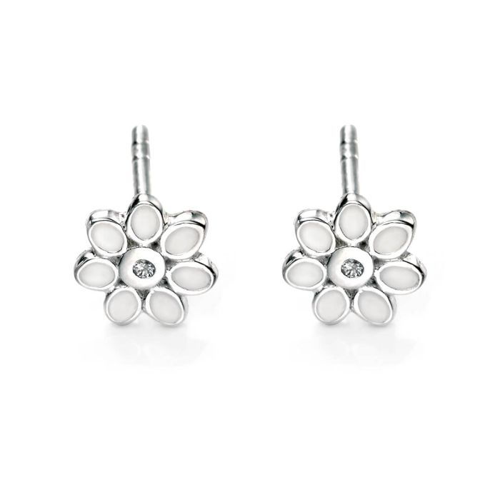 Sterling Silver Childrens Earrings Flower and Diamond