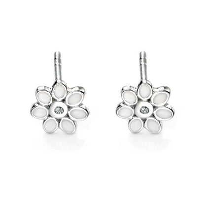 Sterling Silver Childrens Earrings Flower and Diamond