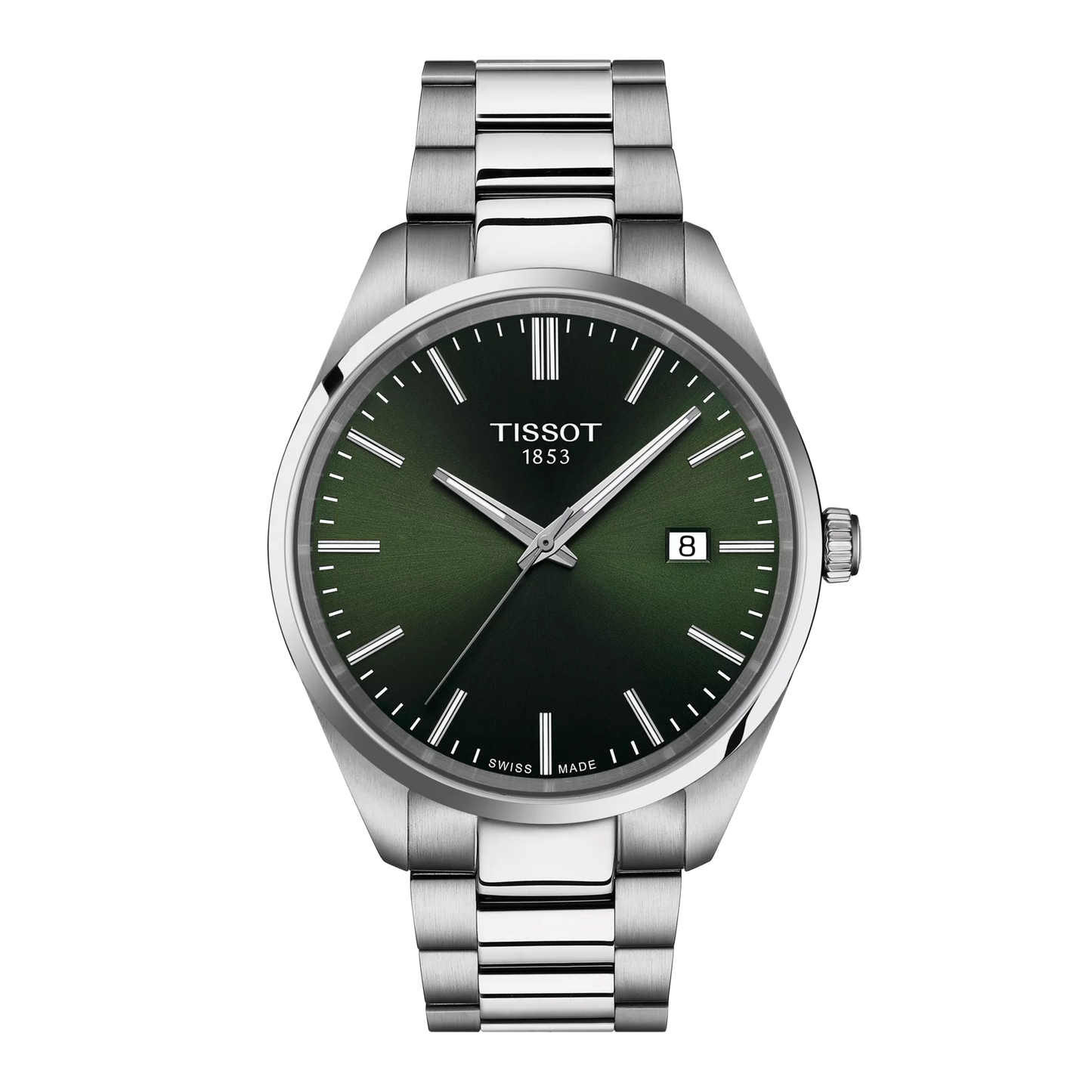 Tissot 40mm Silver Tone PR100, Forest Green & Date Dial, Gents Bracelet Watch