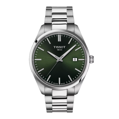 Tissot 40mm Silver Tone PR100, Forest Green & Date Dial, Gents Bracelet Watch