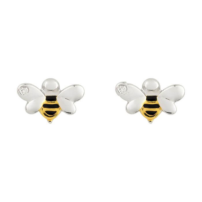 Sterling Silver & Enamel Bee Stud Childrens Earrings