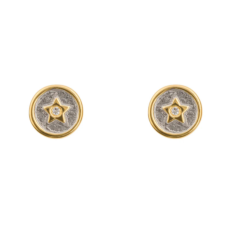 Sterling Silver Yellow Gold Plated Children's Diamond Star Round Stud Earrings