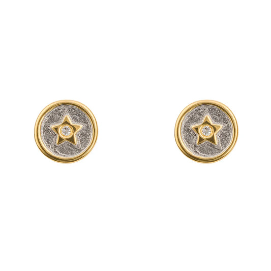 Sterling Silver Yellow Gold Plated Children's Diamond Star Round Stud Earrings