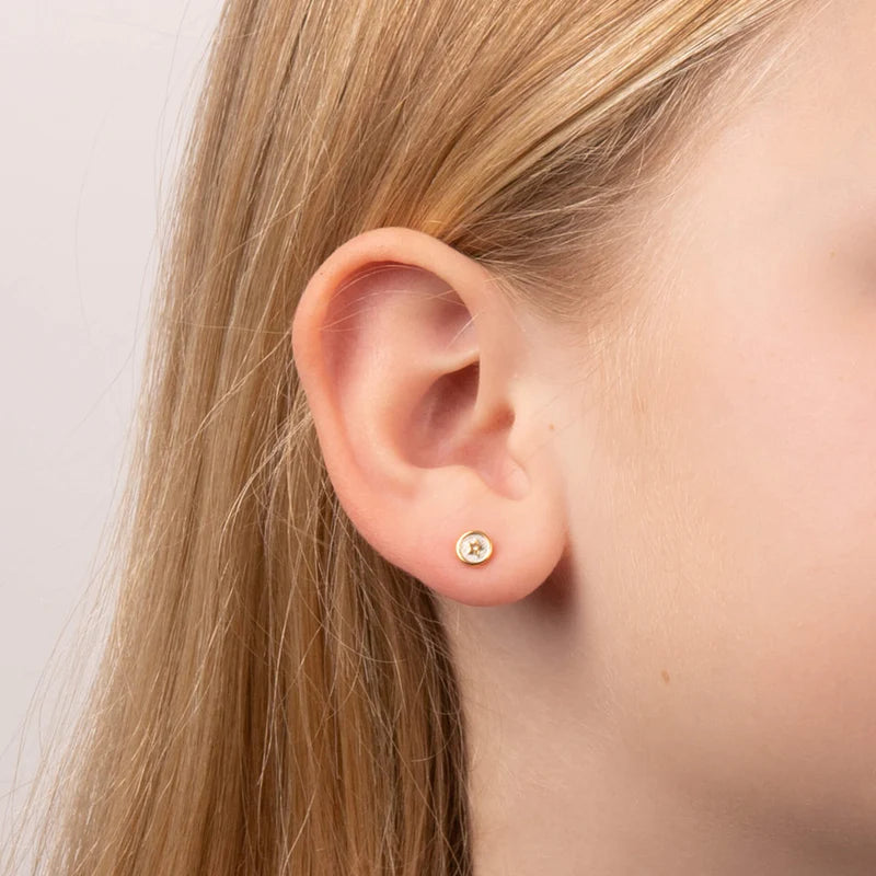 Sterling Silver Yellow Gold Plated Children's Diamond Star Round Stud Earrings
