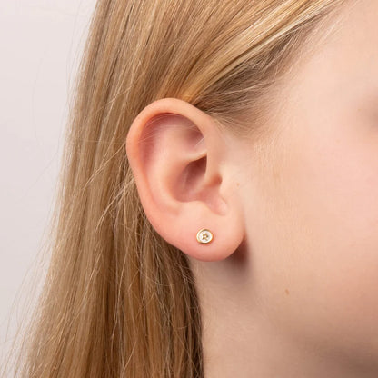 Sterling Silver Yellow Gold Plated Children's Diamond Star Round Stud Earrings