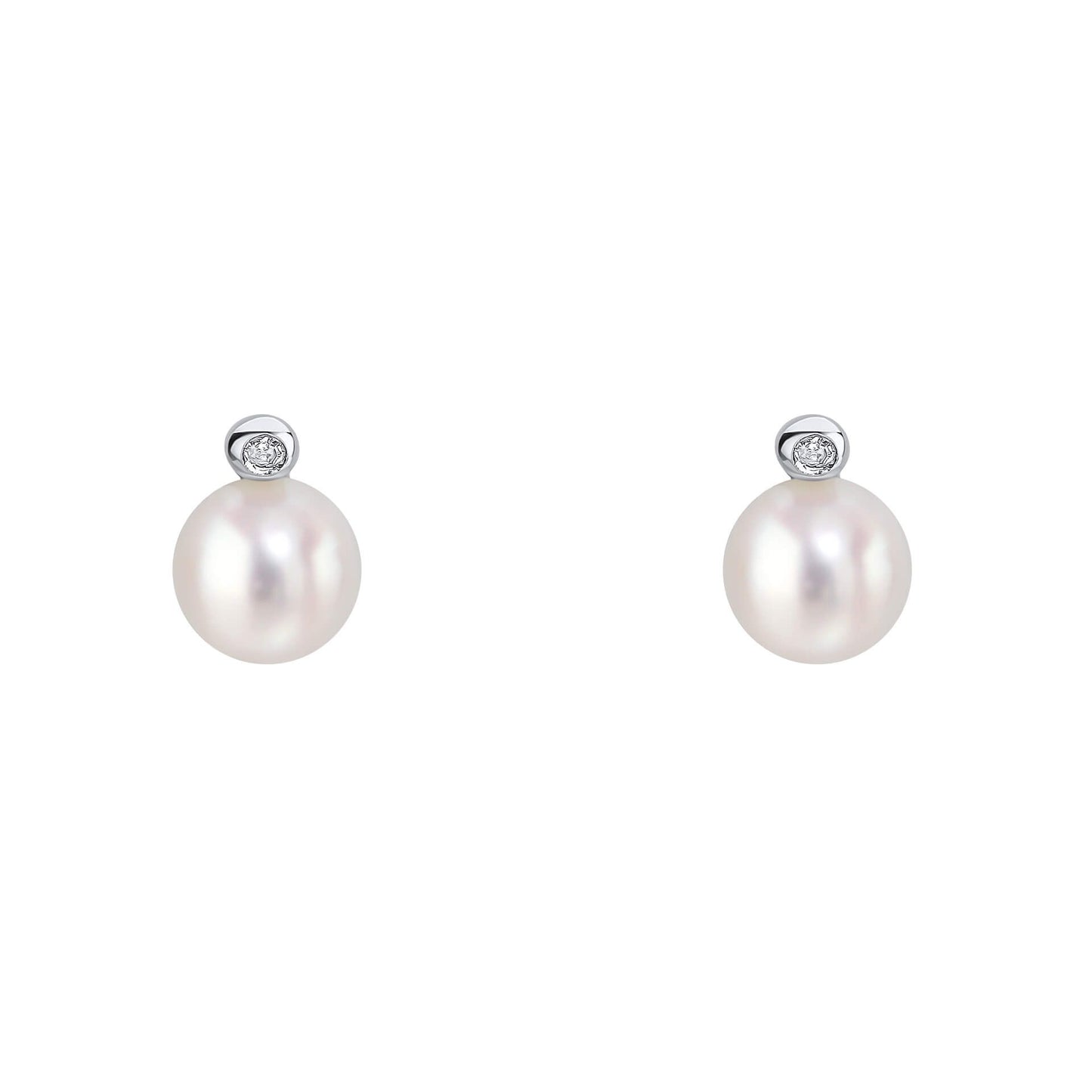 Sterling Silver Children's Pearl & Diamond Stud Earrings