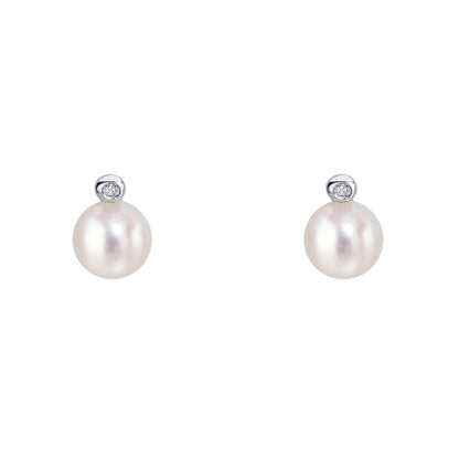 Sterling Silver Children's Pearl & Diamond Stud Earrings