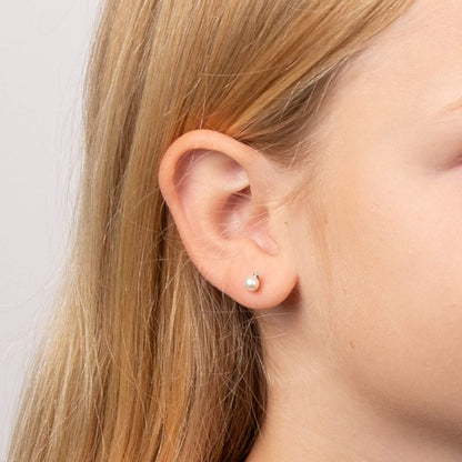 Sterling Silver Children's Pearl & Diamond Stud Earrings