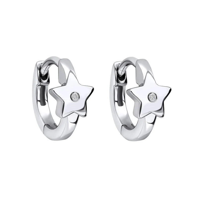 Sterling Silver Children's Diamond Star Hoop Earrings, 0.003ct