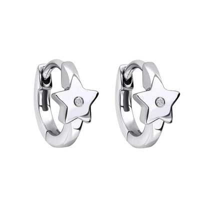Sterling Silver Children's Diamond Star Hoop Earrings, 0.003ct