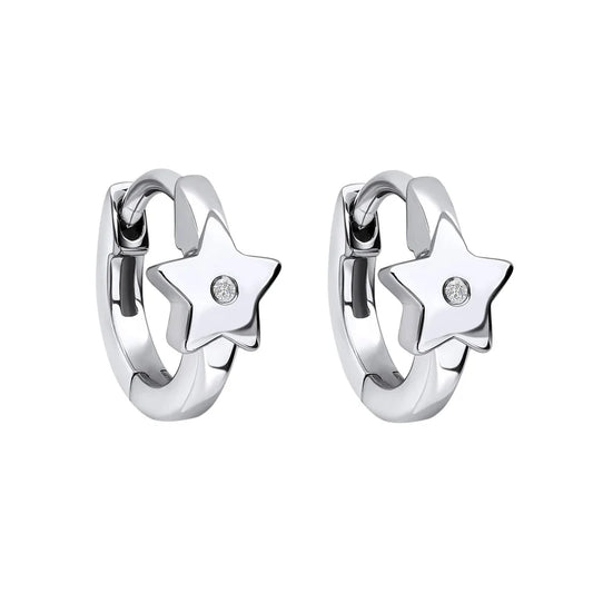 Sterling Silver Children's Diamond Star Hoop Earrings, 0.003ct