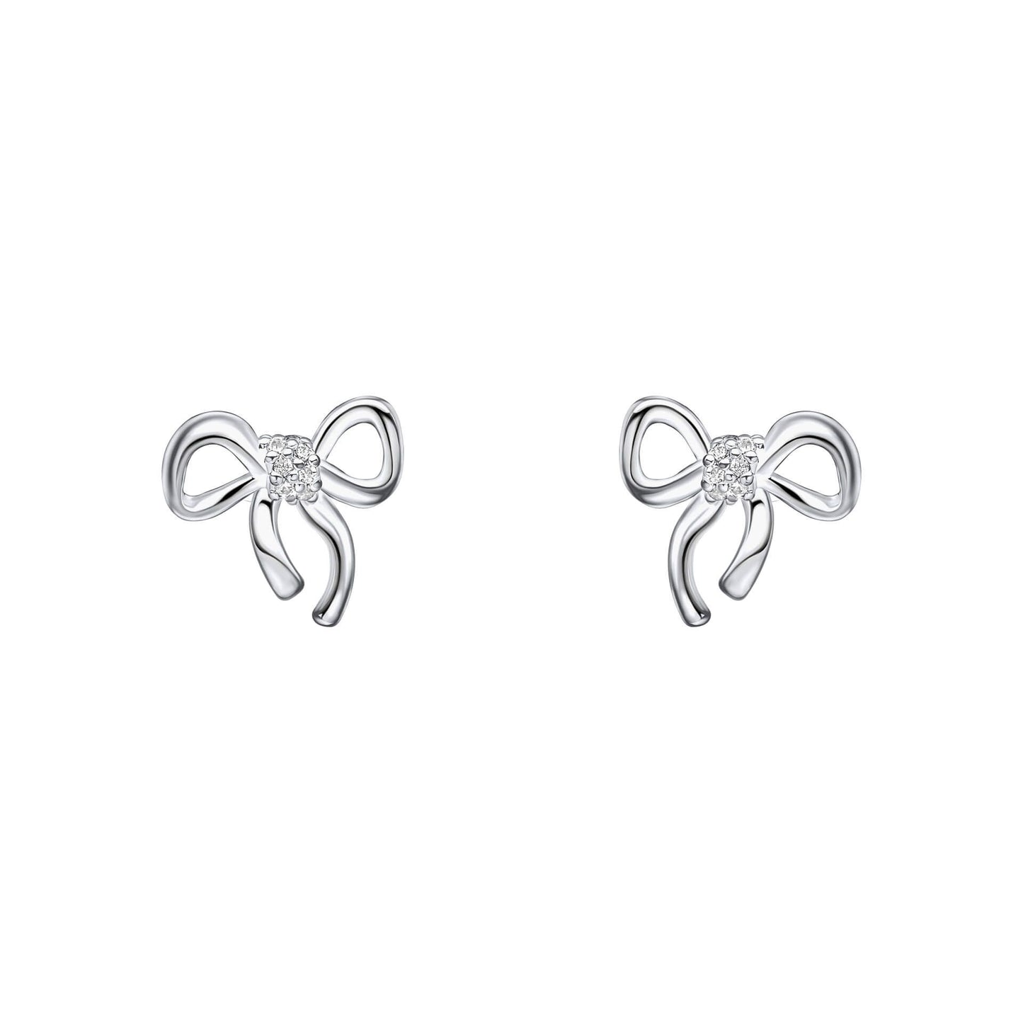 Silver Children's CZ Ribbon Bow Earrings