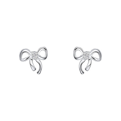 Silver Children's CZ Ribbon Bow Earrings