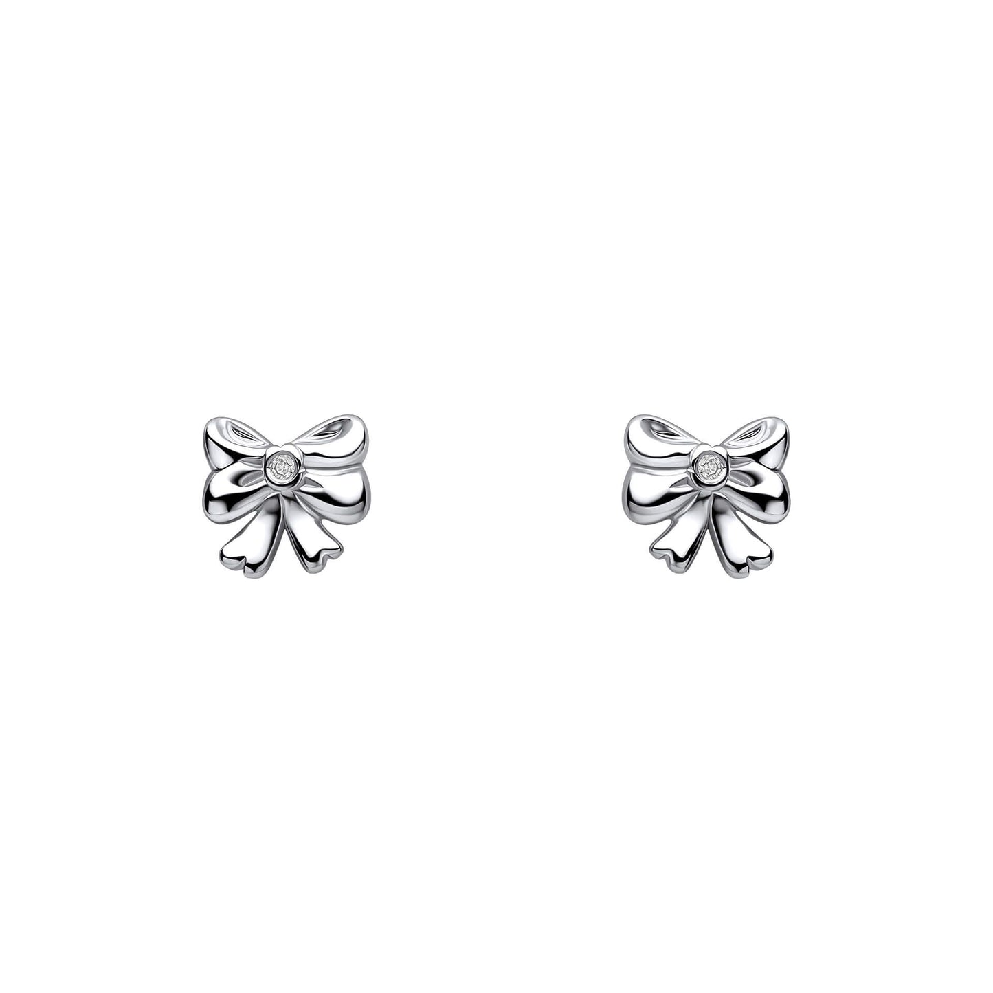 Sterling Silver Children's Diamond Bow Stud Earrings