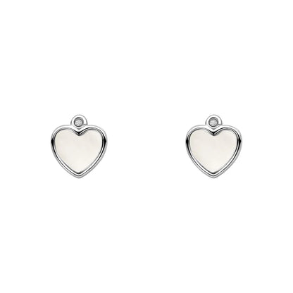 Sterling Silver Children's Mother of Pearl Heart & Diamond Stud Earrings