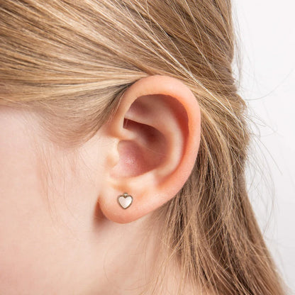 Sterling Silver Children's Mother of Pearl Heart & Diamond Stud Earrings