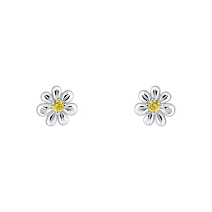 Sterling Silver Children's Diamond Daisy Stud CZ Earrings