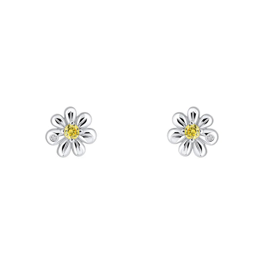 Sterling Silver Children's Diamond Daisy Stud CZ Earrings