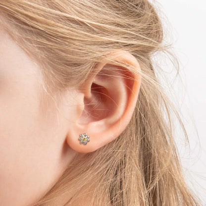 Sterling Silver Children's Diamond Daisy Stud CZ Earrings