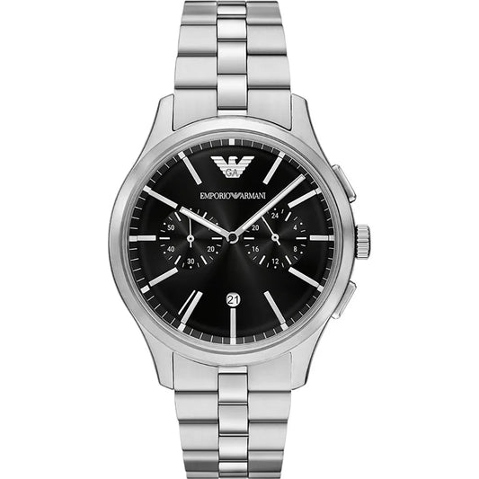 Emporio Armani 41mm Chronograph Men's Dario Black Dial Silver Bracelet Watch