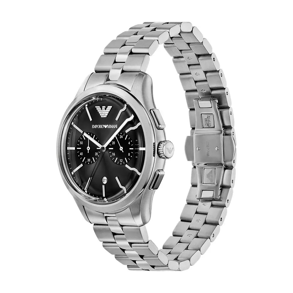 Emporio Armani 41mm Chronograph Men's Dario Black Dial Silver Bracelet Watch