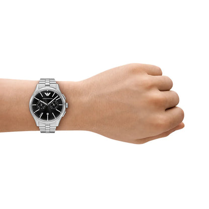 Emporio Armani 41mm Chronograph Men's Dario Black Dial Silver Bracelet Watch